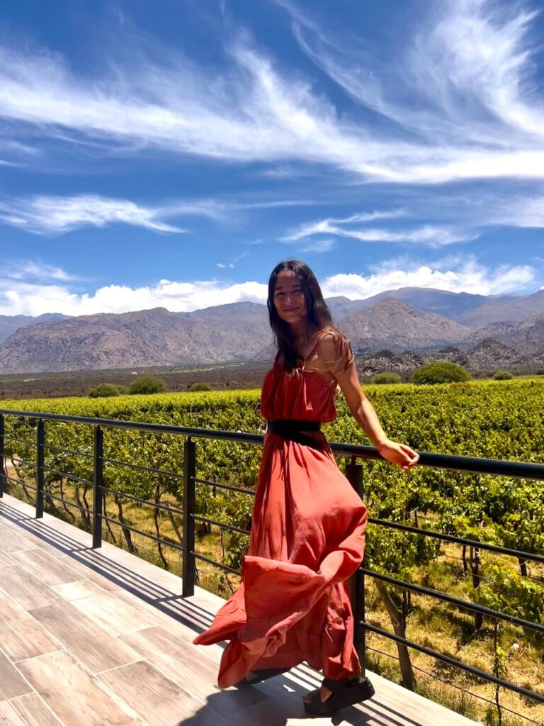 Flor de Bodegas en bodega de Salta. Viñedos de Fondo.